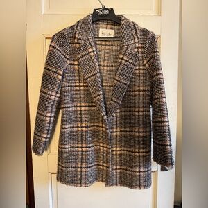 NICOLE MILLER Plaid Wool Blend Blazer Jacket